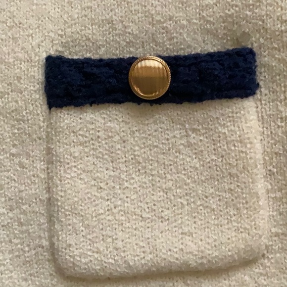 Anthropologie Maeve Collarless Tipped Cardigan Jacket Navy/White XXS NWOT - Picture 4 of 8